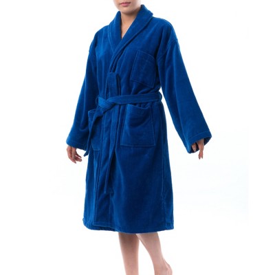 Blue Cotton Terry Cloth Bathrobe with Shawl Collar