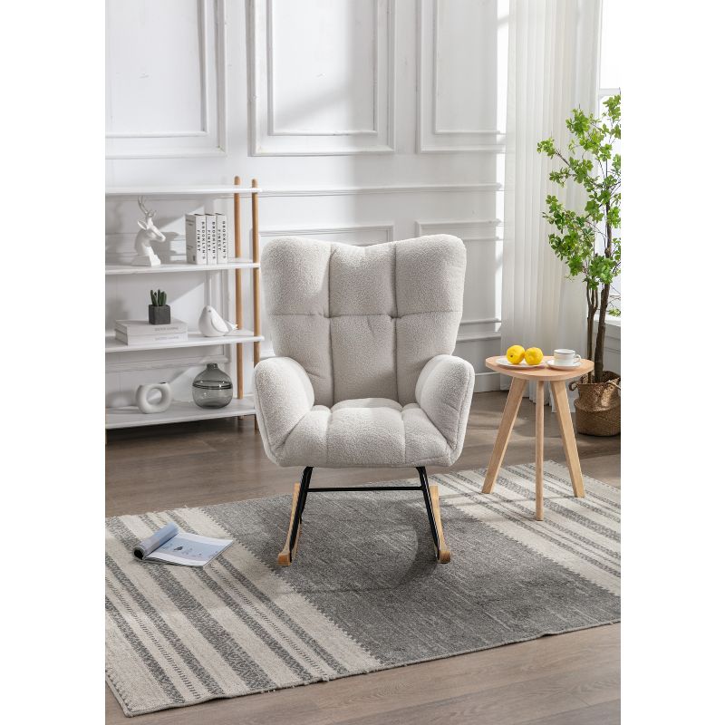 Modern Wood Tufted Upholstered Accent Rocking Chair-ModernLuxe, 2 of 15