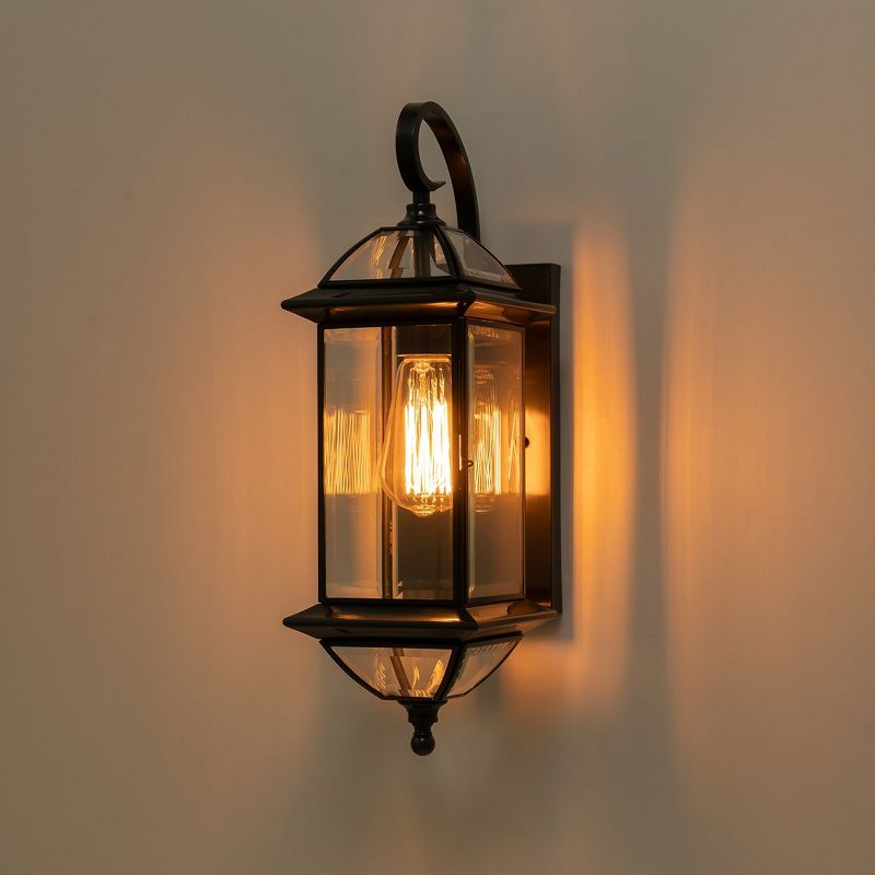 C Cattleya 18.25 in. Dark Bronze Finish Brass Outdoor Hardwired Wall Lantern Sconce with Clear Tempered Glass, 3 of 10