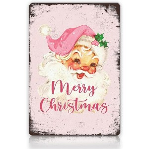 Lomsoe Vintage Christmas Pink Santa Metal Tin Sign,Vintage Santa Wall Art Decor,Pink Christmas Wall Decor 8x10 Inch Christmas Gift - 1 of 4