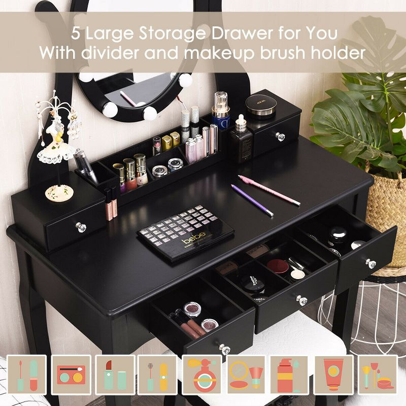 Costway Vanity Table Set w/10 Light Bulbs and Touch Switch Makeup Dressing Table, 5 of 11
