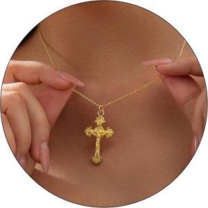Dainty Gold Cross Necklace for Women, 14K Plated Faith Pendant Choker Hypoallergenic - 1 of 4