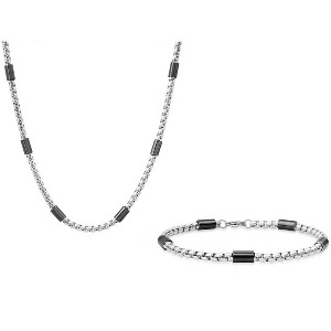 Steeltime 24" and 8.5" Men's two tone stainless steel bar & box chain set. Color Option: Silver, Black - 1 of 4