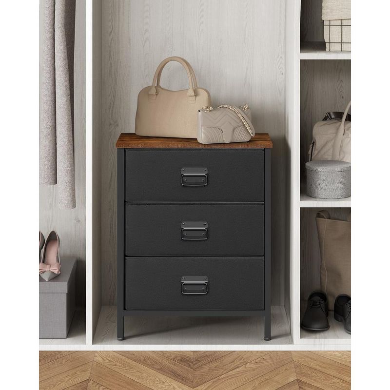 SONGMICS Dresser for Bedroom, Storage Organizer Unit with 3 Fabric Drawers, Chest of Drawers, Steel Frame, Rustic Brown and Black, 2 of 8