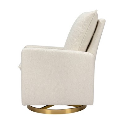 Ivory Boucle Pillowback Swivel Glider with Gold Base