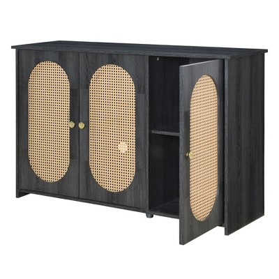 NicBex 48.8 Inch 3-Door Storage Cabinet with Artificial Rattan Doors and Metal Handles for Living Room,Kitchen,Hallway