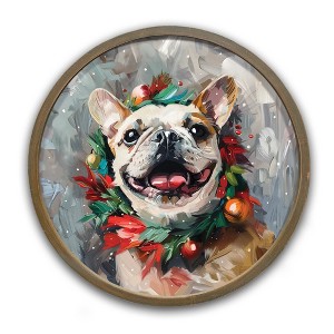 Creative Products Painterly Holiday Frenchie 20 x 20 Round Brown Framed Print - 1 of 1