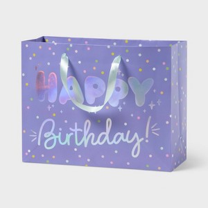 Medium Holographic Foil 'Happy Birthday' Gift Bag Purple - Spritz