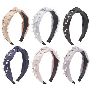 Glamlily 6 Pack Knot Headbands for Women and Girls, Fashion Headbands with Pearls (6 Colors) - 1 of 4