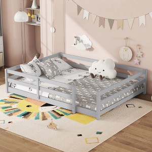 ALEXOUN Floor Bed with Safety Guardrails for Kids,Wood Montessori Kids Floor Bed,No Box Spring Needed,for Kids,Girls,Boys - 1 of 4