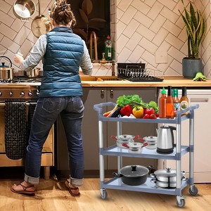 360 Degree Restaurant Cart, 42"Wx 20"Dx 39"H Heavy Duty Rolling Food Service Cart, 3 Shelf Plastic Utility Cart with Lockable Wheel - 1 of 4