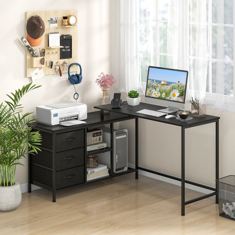 Tangkula L-Shaped Computer Desk with Drawers & Shelves 81” Convertible Home Office Desk with Charging Station Rustic Brown/Black/White, 2 of 10