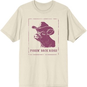 Cowboy Pig "Piggin' Back Rides" Adult Crew Neck Short Sleeve Tee - 1 of 2
