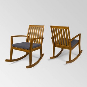 Montrose 2pk Acacia Wood Patio Rocking Chair Teak - Christopher Knight Home: Weather-Resistant, Polyester Cushion - 1 of 4