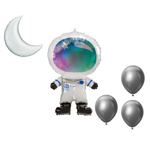 LOONBALLOON Space, Alien, Rocket Theme Balloon Set, 30 inch IRIDESCENT ASTRONAUT, Moon Foil and 3x latex balllons - 1 of 1