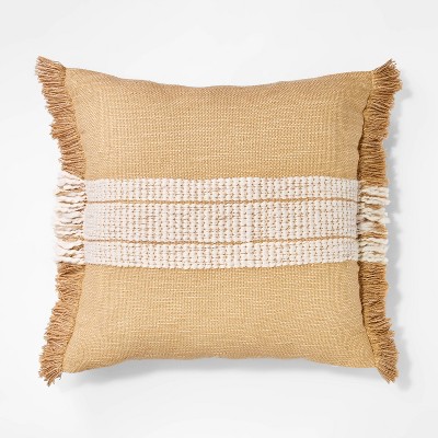 Woven Striped Square Throw Pillow Neutral/Cream: Fringed Trim, Cotton, Indoor - Threshold™ designed with Studio McGee