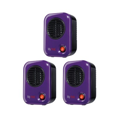 Lasko 106 MyHeat Small Portable Personal Electric 200 Watt Ceramic Space Heater for Office Desk and Home, Purple (3 Pack)