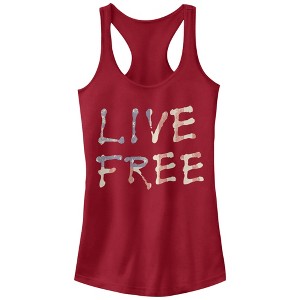 Juniors Womens Lost Gods Live Free American Flag Racerback Tank Top - 1 of 3