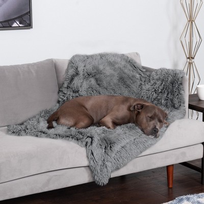 Large Gray Faux Fur and Velvet Waterproof Pet Blanket