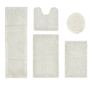 Edge Bath Rug 100% Premium Cotton Ultra-Soft Water Absorbent Tufted Solid Reversible 5 Piece Bathroom Rug Set for Machine Washable Bathmat - 1 of 2