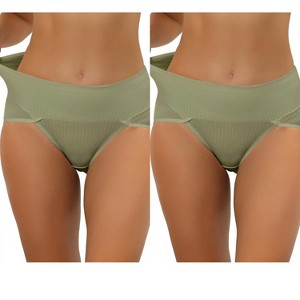 Allegra K Women's Hi-Cut Ribbed High Waist Tummy Control Available in Plus Size Briefs 2 Packs - 1 of 4