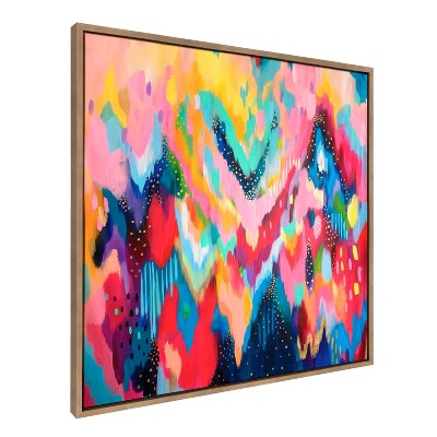 Colorful Abstract Brushstroke Canvas with Gold Frame, 30 x 30 Inches