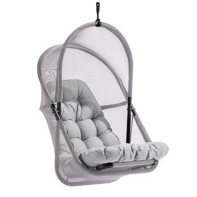 Royal Hampton Patio Hanging Swing Chair | Cushioned Light Gray Mesh