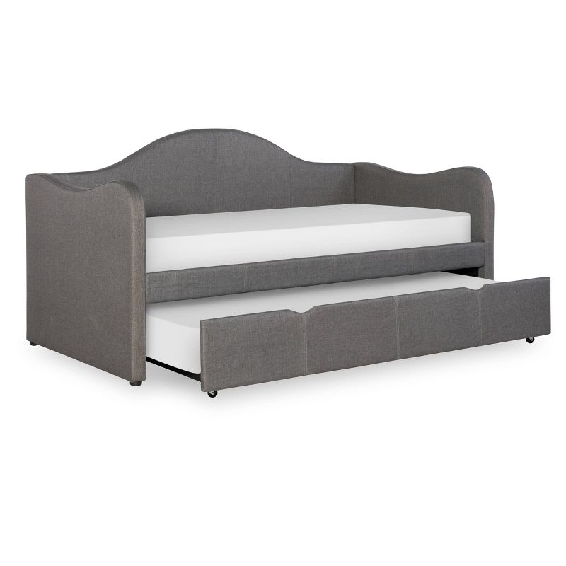Twin Camila Traditional Upholstered Day Bed with Trundle Bed Frame in Gray Fabric - Powell, 2 of 11