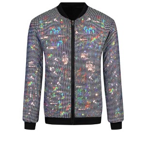 Lars Amadeus Men's Zip Up Long Sleeves Disco Sparkle Sequin Bomber Jacket - 1 of 4