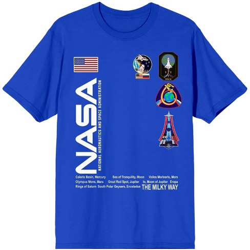 NASA Badges With Worm Women's Royal Blue Graphic Tee-Small