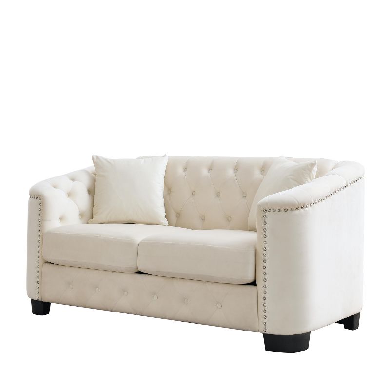 59" Modern Button-Tufted Velvet 2-Seater Sofa with Nailhead Arms - ModernLuxe, 4 of 11