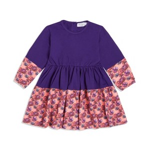 The Pink Picket Fence Louise Twirl Dress for Girls – 100% Cotton Long Sleeve Play Dress – Hand-Painted Floral Print - 1 of 4