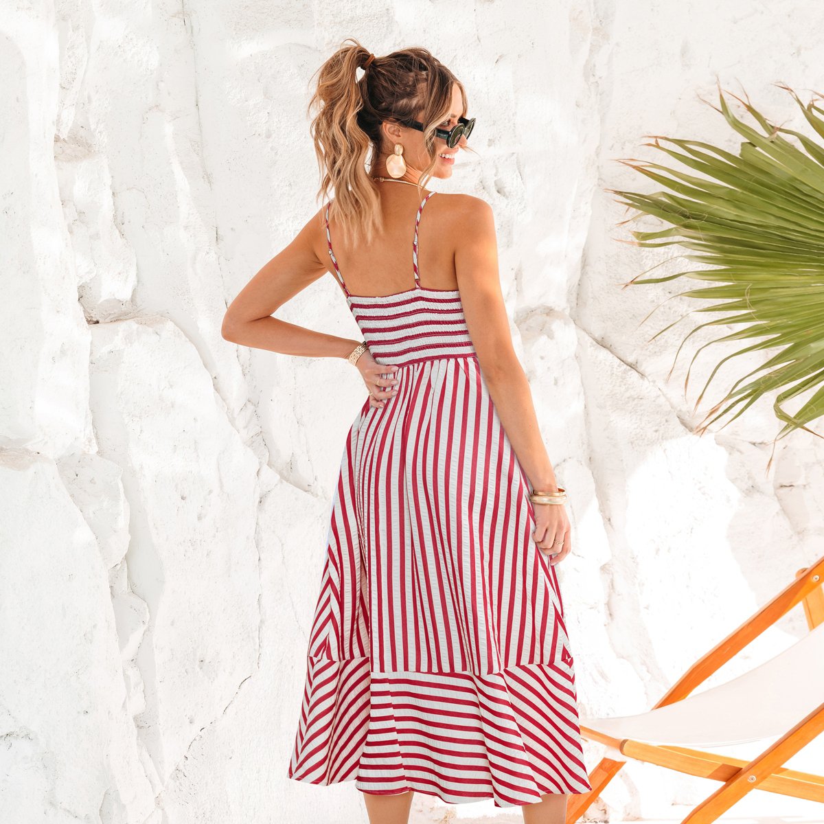 Женские платья Cupshe Women's Breezy Striped Tie-Front Maxi Dress-L-Red — фото 4