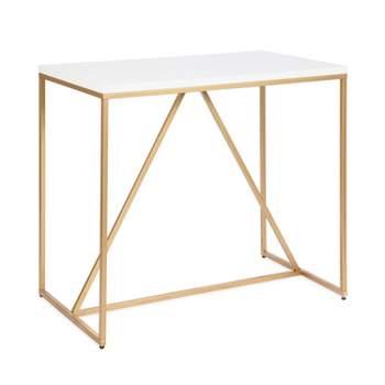 Kate and Laurel Truss Rectangle MDF Pub Table, 42x24x36, White and Gold