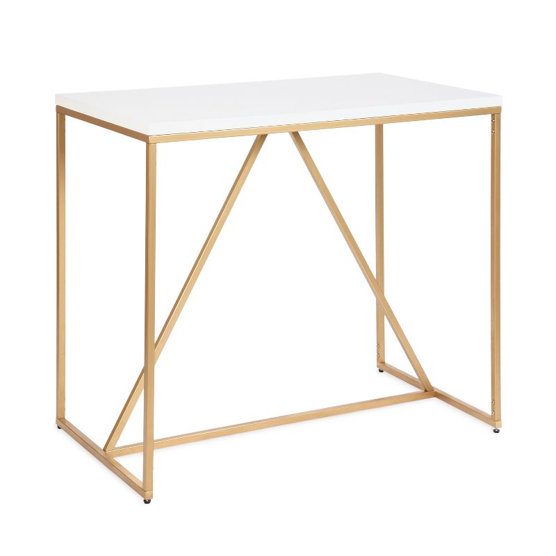 Kate and Laurel Truss Rectangle MDF Pub Table, 42x24x36, White and Gold, 1 of 9