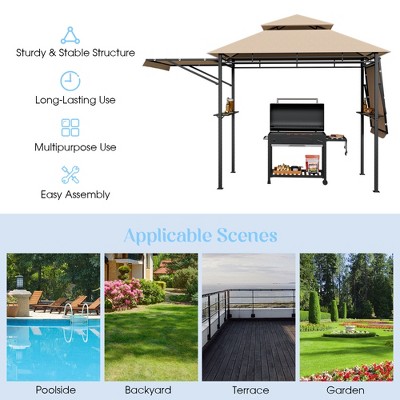Beige and Black Steel Grill Gazebo with Side Awnings