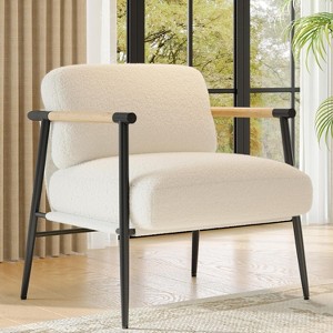 Comfy Modern Accent Chair, Metal Frame & Wood Armrests, Soft Cushion Lounge Chair, Cozy Reading Single Chair for Bedroom & Living Room - 1 of 4
