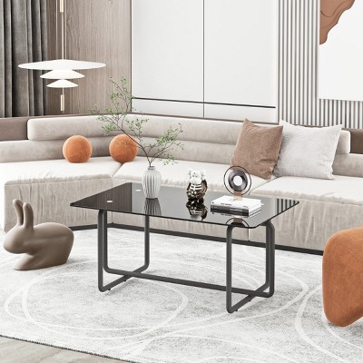 KTMBDW Modern Tempered Glass Coffee Table End Table Side Table for Living Room,bedroom, Black