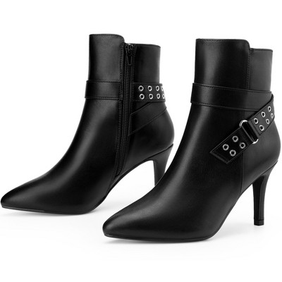 BLISSFUL STEP Pointed Toe with Buckle Dressy Stiletto Heel Ankle Boots for Women