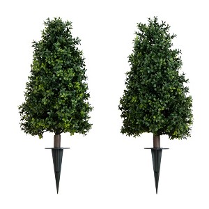 Nearly Natural 2.5-ft UV Resistant Artificial Boxwood Plant with Integrated Ground Stake (Indoor/Outdoor) - Set of 2 - 1 of 4