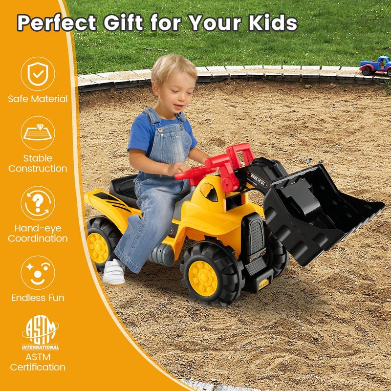 Costway Kids Toddler Ride On Excavator Digger Truck Scooter w/ Sound & Seat Storage Toy, 5 of 11