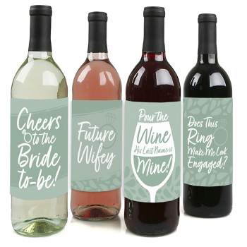 Big Dot of Happiness Sage Green Elegantly Simple - Wedding or Bridal Shower Guest Party Favors Decorations  - Wine Bottle Label Stickers - Set of 4