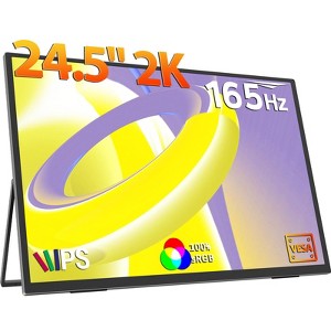 2K 165Hz Portable Monitor,24.5" 2560x1440 QHD 105% SRGB IPS FreeSync Gaming Moniter USB-C HDMI Large Work Home Office Second Monitor VESA Mountable - 1 of 4