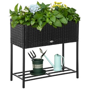 Maggift Planters Raised Garden Bed, Elevated Planter Box with Rattan Wicker Look, Vegetables, Flowers, Black 28.7"*5.1"*12.6" - 1 of 4