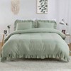 Ruffle Duvet Cover King Size, 3PCS Soft Washed Microfiber Vintage French Country Set, Sage Green 104x90 In - 2 of 4