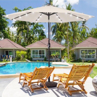 Sonkuki 9 ft LED Round Solar Lighted Patio Market Umbrella