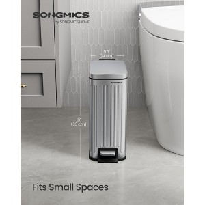 1.6 Gallon Slim Stainless Steel Trash Can with Soft-Close Lid, Step-On Pedal, Removable Bucket ¨C Moisture-Resistant, Bathroom & Office Use, Silver - 1 of 4