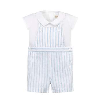 Hope & Henry Layette Baby Boy Linen Shortie Overall and Top 2-Piece Set, Infant
