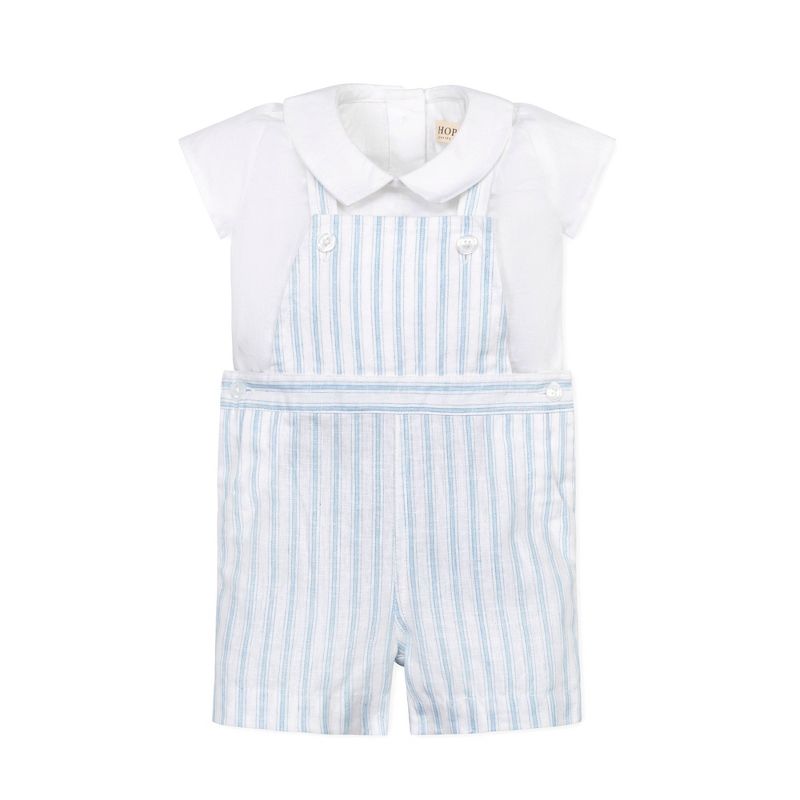 Hope & Henry Layette Baby Boy Linen Shortie Overall and Top 2-Piece Set, Infant, 1 of 6