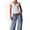 Anna-Kaci Women's Short Sleeve Sweetheart Neckline Bodysuit with Slim Fit and Stretch Fabric - 2 of 4